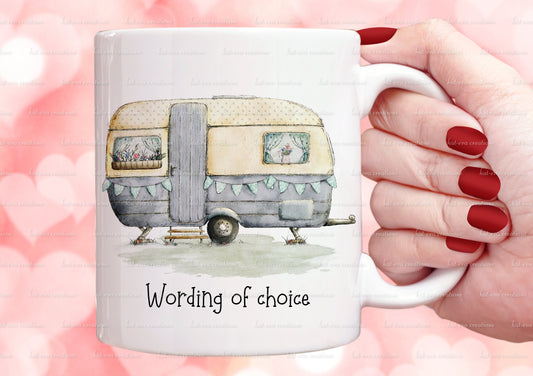 caravan mug. personalised vintage caravan cup. choice of colours