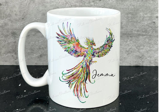 Beautiful phoenix mug. Personalised phoenix cup. ideal christmas or birthday gift. Secret santa present idea