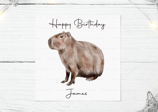Capybara Card or card and badge. Can be personalised Ideal birthday or good luck card