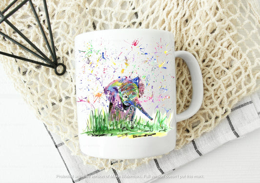 Stunning watercolour elephant mug or mug and coaster set. can be personalised