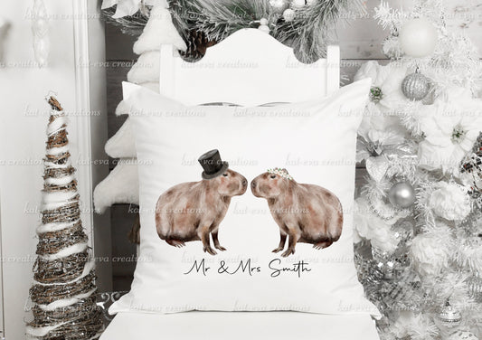 personalised wedding capybara cushion, ideal wedding or anniversary gift