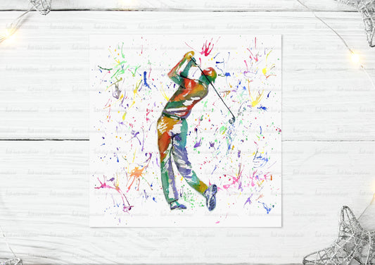 personalised golf, golfer watercolour card. ideal for birthdays, father's day or any other occasion