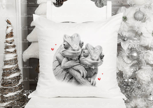 chameleon cushion. personalised chameleon couple pillow. ideal christmas, secret santa, stocking filler, birthday or wedding gift