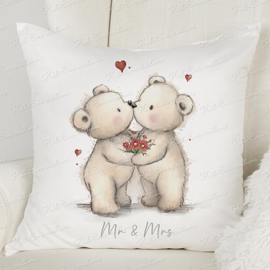 teddy bear cushion. bear couple pillow. Personalised cushion. Mothers day gift. Birthday present. Wedding, engagement, anniversary
