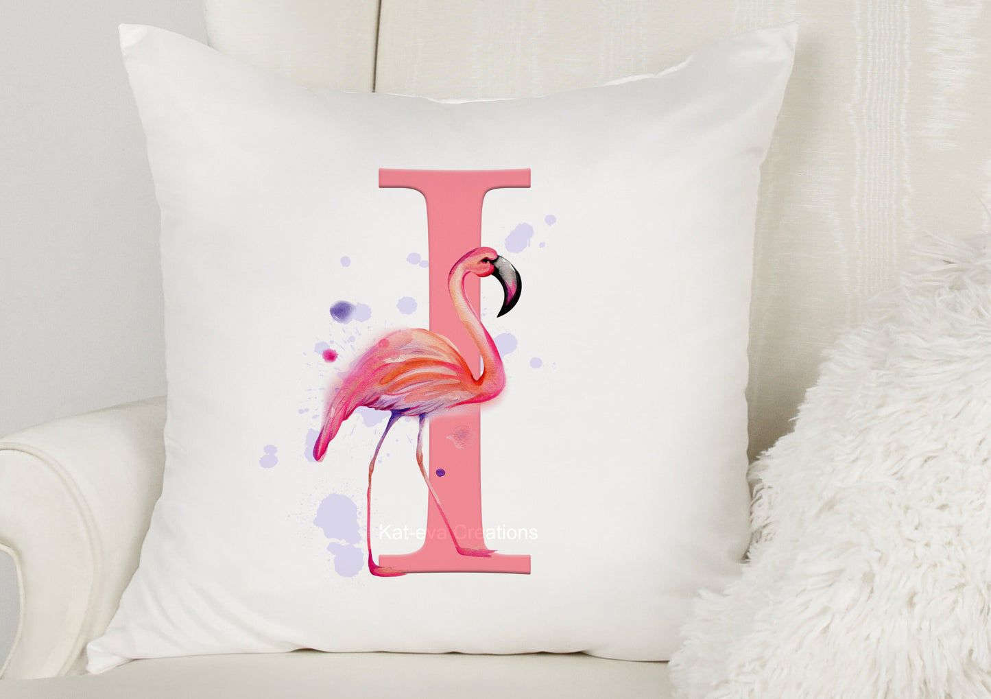 flamingo initial cushion can be personalised. ideal birthday or christmas gift
