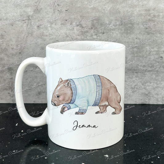 wombat mug, personalised wombat cup. ideal for Christmas eve box, stocking filler, secret santa gift or birthday present.