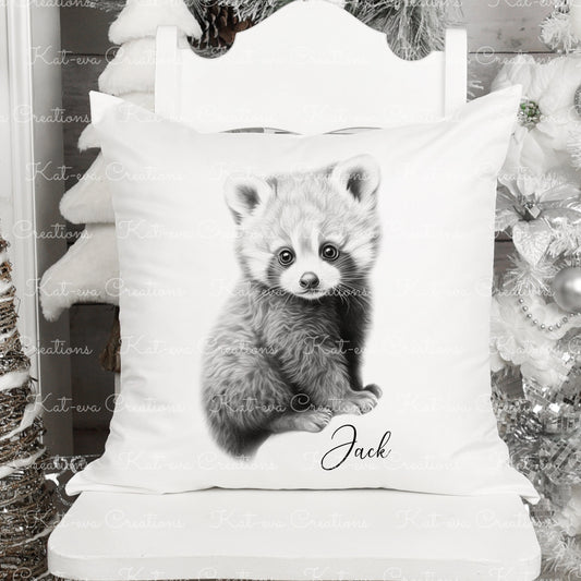 red panda cushion. personalised cute red panda pillow. ideal christmas, secret santa, stocking filler, or birthday gift