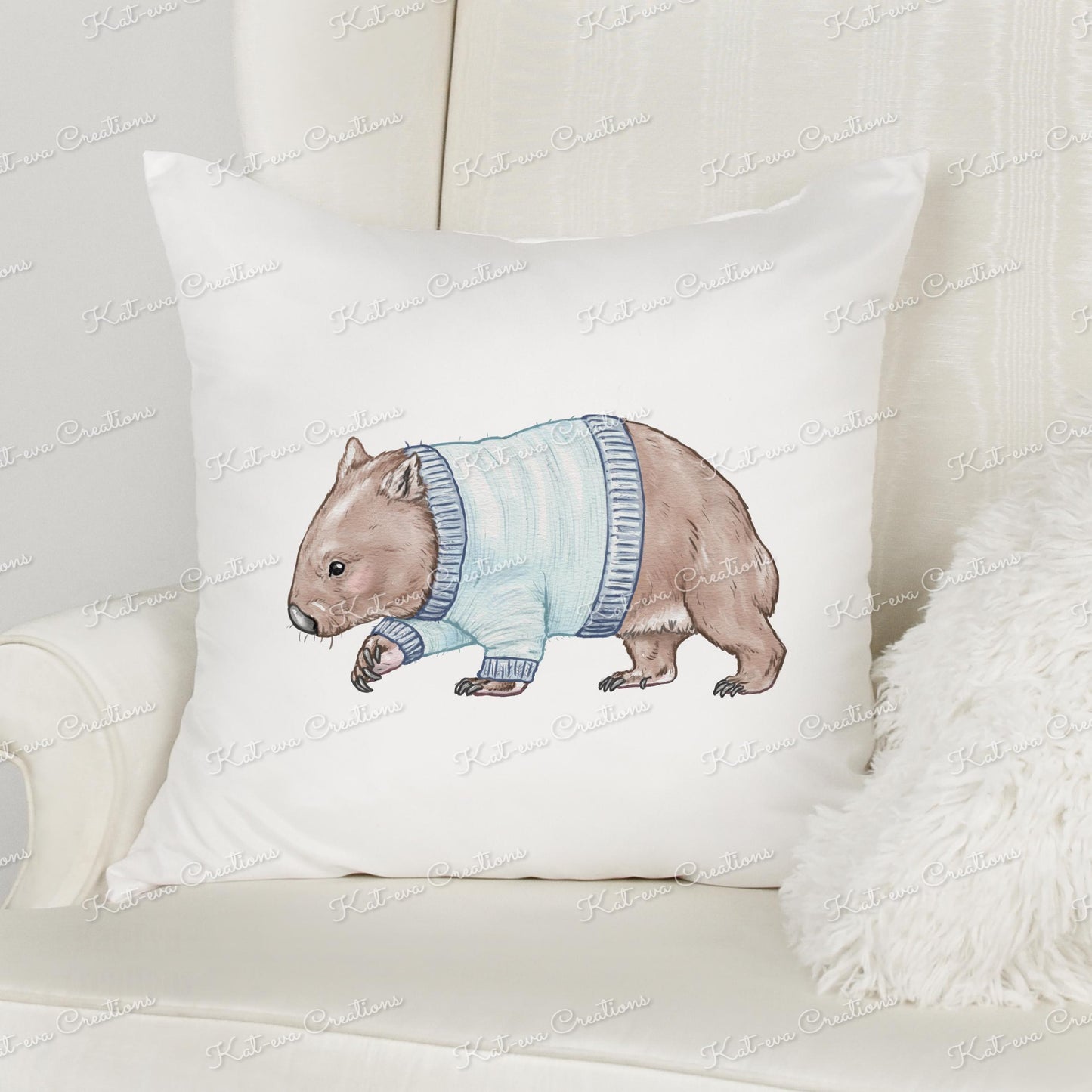 wombat cushion, personalised wombat pillow. Christmas or secret santa gift. ideal birthday present. living room or bedroom home decor