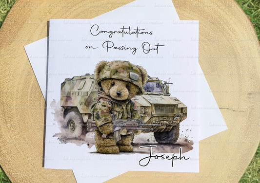 Passing out card, Personalised Army card. Congratulations British Army passing out parade card