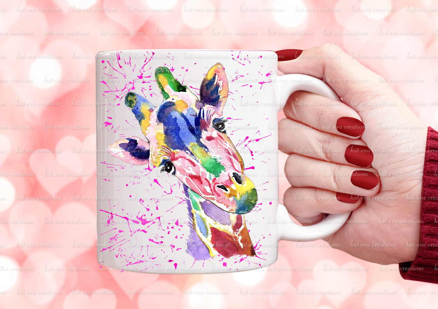 Watercolour giraffe mug can be personalised