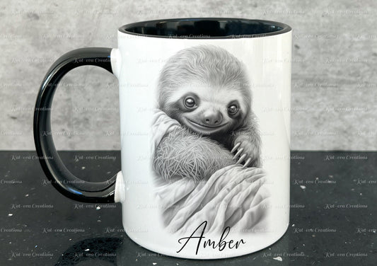 Sloth mug. Personalised baby sloth cup. Ideal gift for Christmas. Birthday, secret santa or stocking filler. wildlife collection