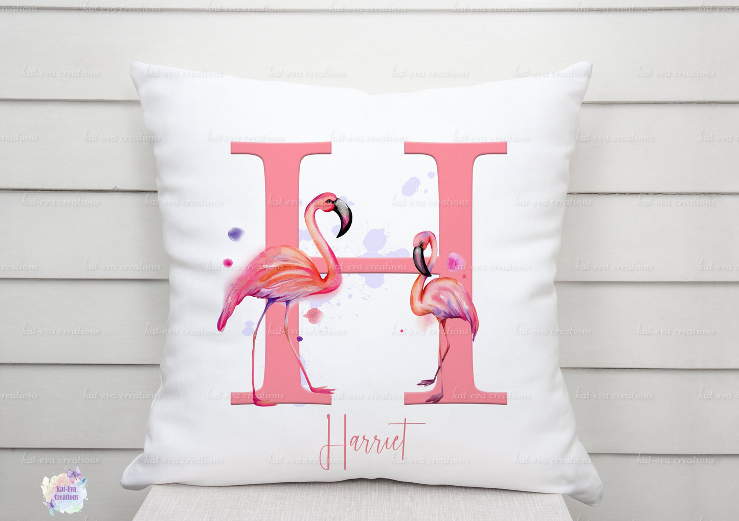 flamingo initial cushion can be personalised. ideal birthday or christmas gift