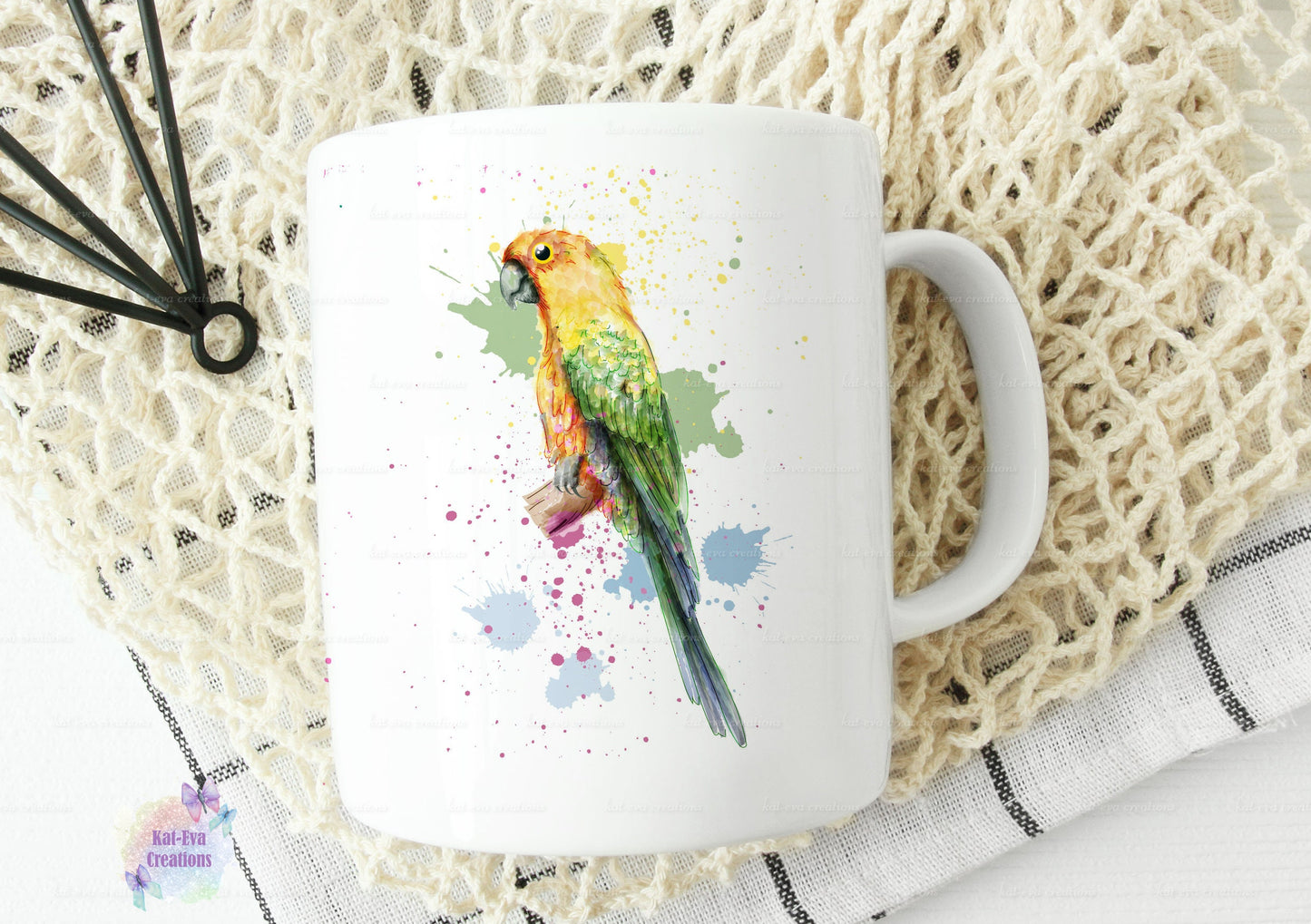 watercolour budgie / parrot mug can be personalised