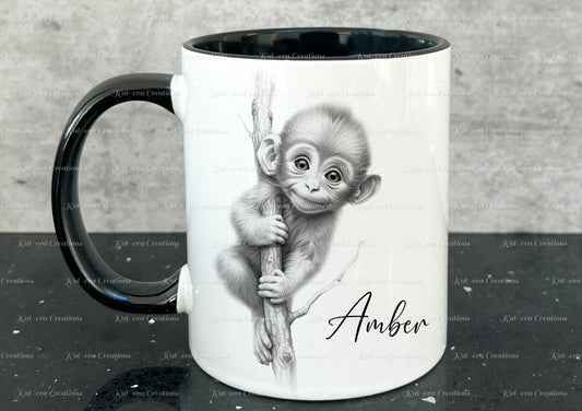 monkey mug. Personalised baby monkey cup. Ideal gift for Christmas. Birthday, secret santa or stocking filler. Gorilla. chimp. ape present