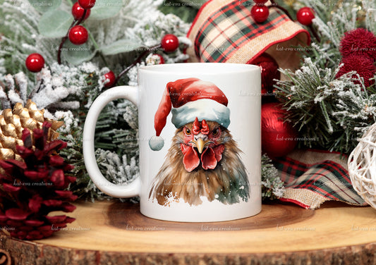 chicken Mug, personalised Christmas chicken / rooster mug. Ideal Christmas gift. stocking filler or secret Santa present