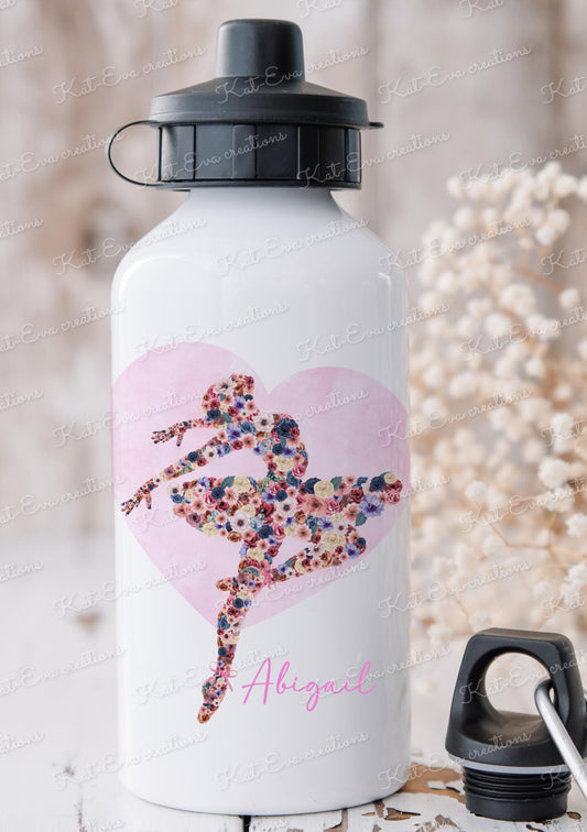 Ballet bottle, Personalised ballerina bottle. Floral ballerina bottle Choice of ballerina and name or wording ideal for school, dance class