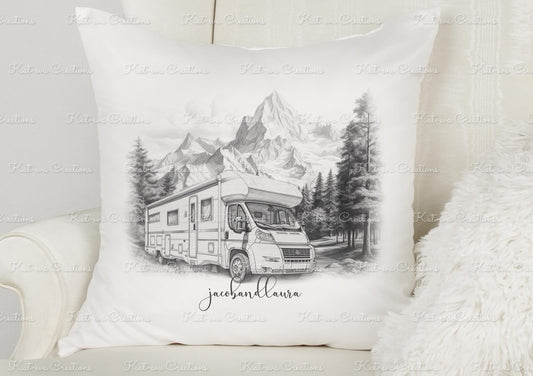 motorhome cushion. personalised camping pillow. Camper van, motor home gift