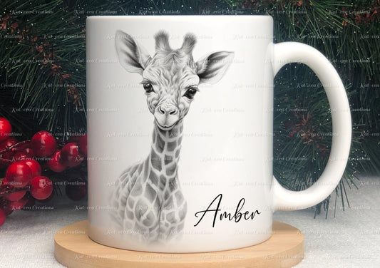 giraffe mug. Personalised giraffe cup. Ideal gift for Christmas. Birthday, secret santa or stocking filler. wildlife collection