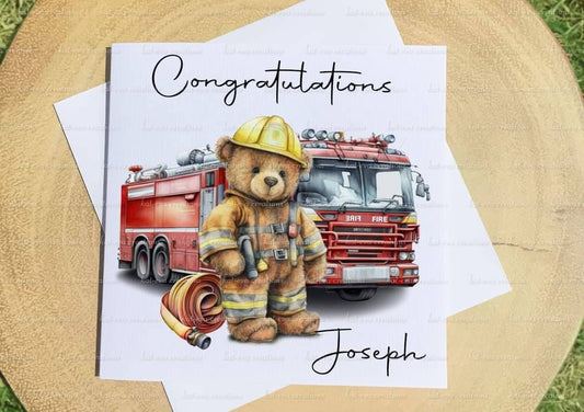Fireman card, Personalised fireman, firewoman card. Congratulations, passing out parade card.