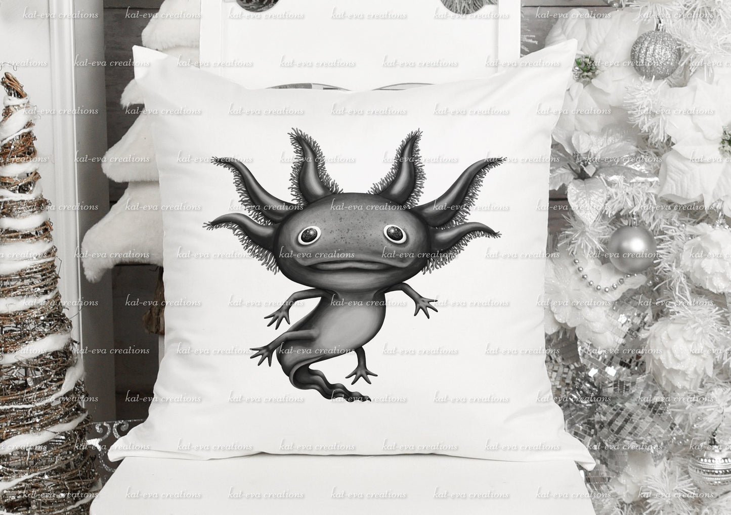 Personalised axolotl cushion.