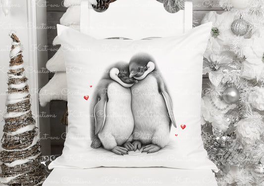 Penguin cushion. personalised penguin couple pillow. ideal christmas, secret santa, stocking filler, birthday or wedding gift