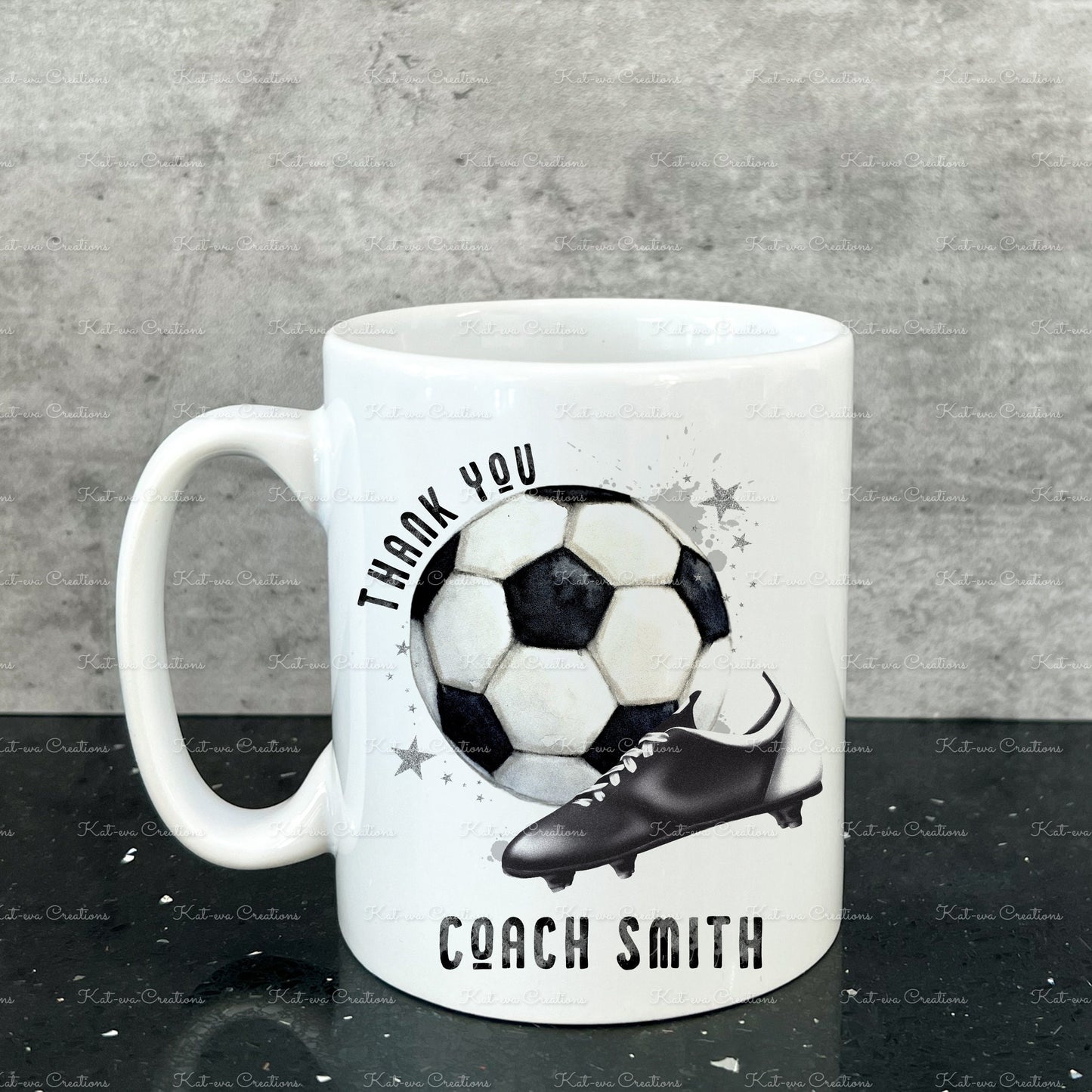 Personalised football mug. ideal christmas or birthday gift. coach present