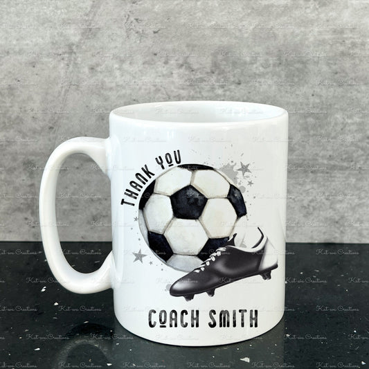 Personalised football mug. ideal christmas or birthday gift. coach present