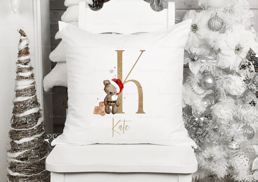 Beautiful Christmas teddy bear initial alphabet cushion