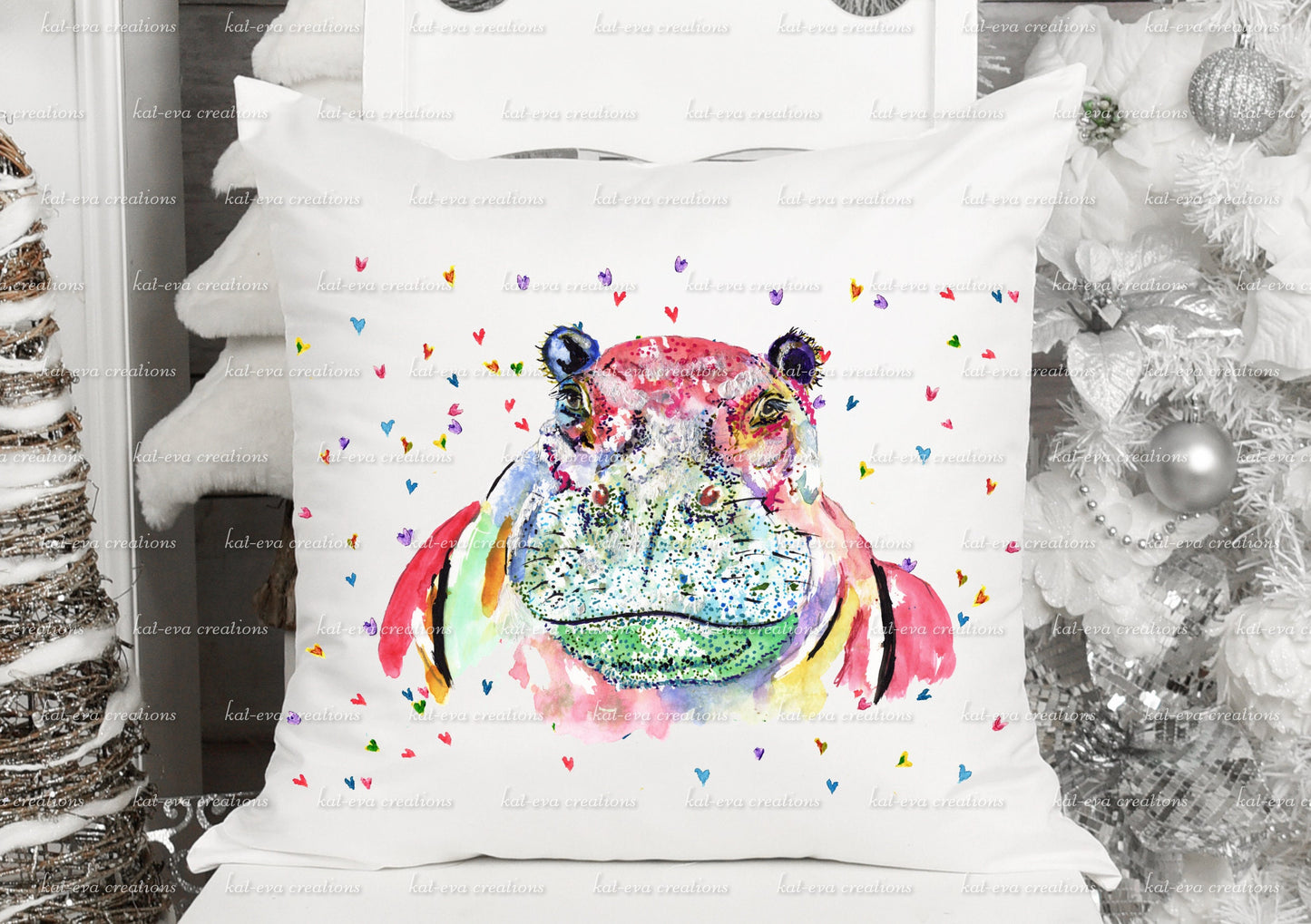 hippo / hippopotamus cushion. can be personalised
