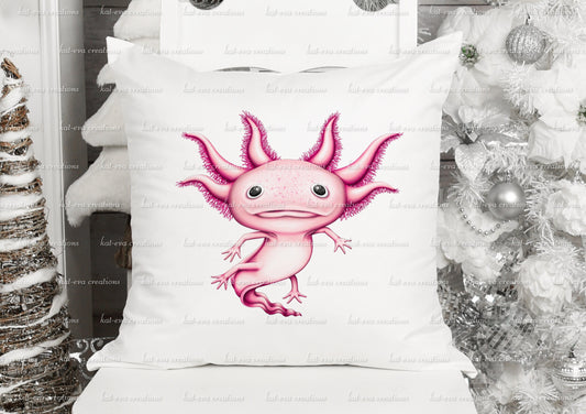 Personalised axolotl cushion.