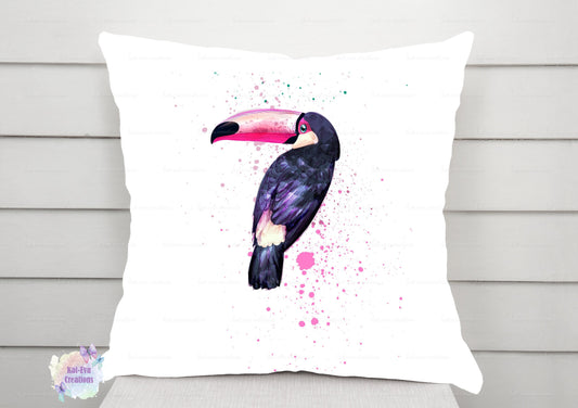 Beautiful watercolour toucan cushion. can be personalised.