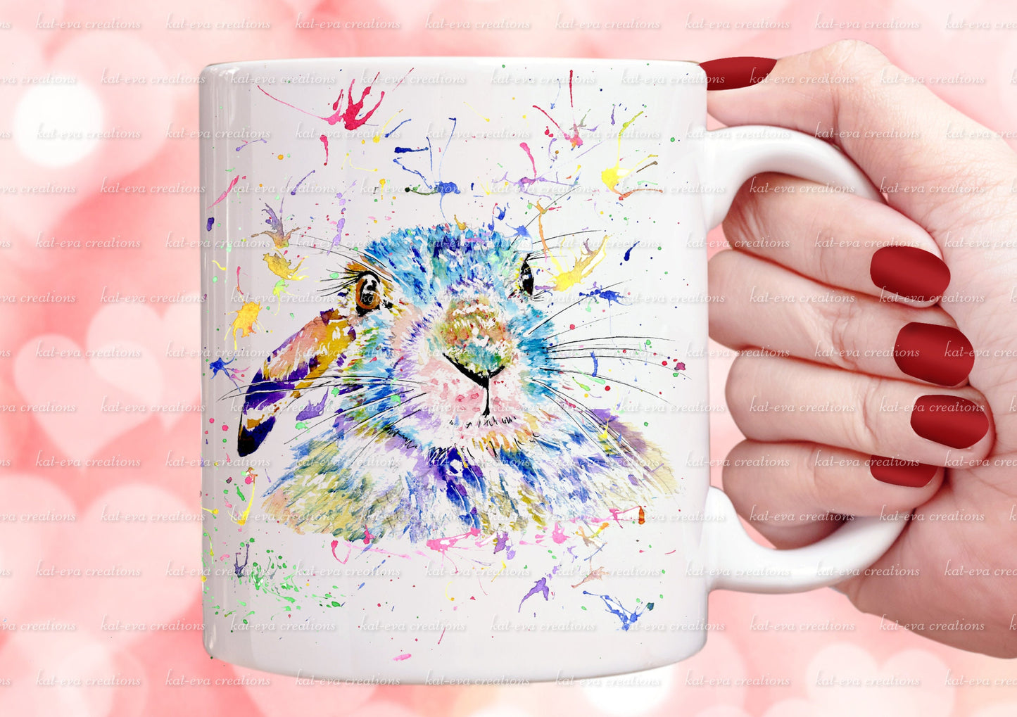 Beautiful rabbit mug. personalised bunny cup. watercolour hare/ bunny / rabbit mug. ideal birthday or easter gift