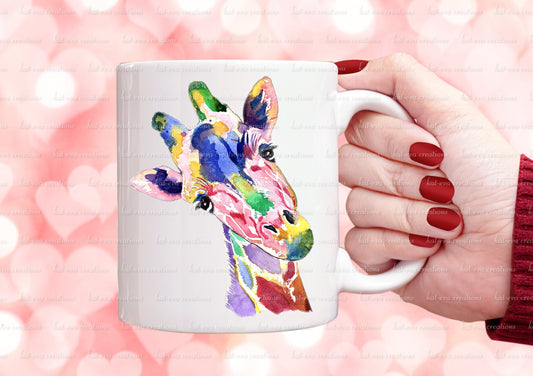 Watercolour giraffe mug can be personalised