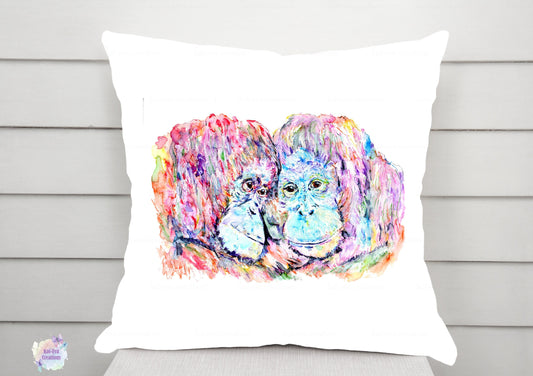 Watercolour orangutan cushion. can be personalised.