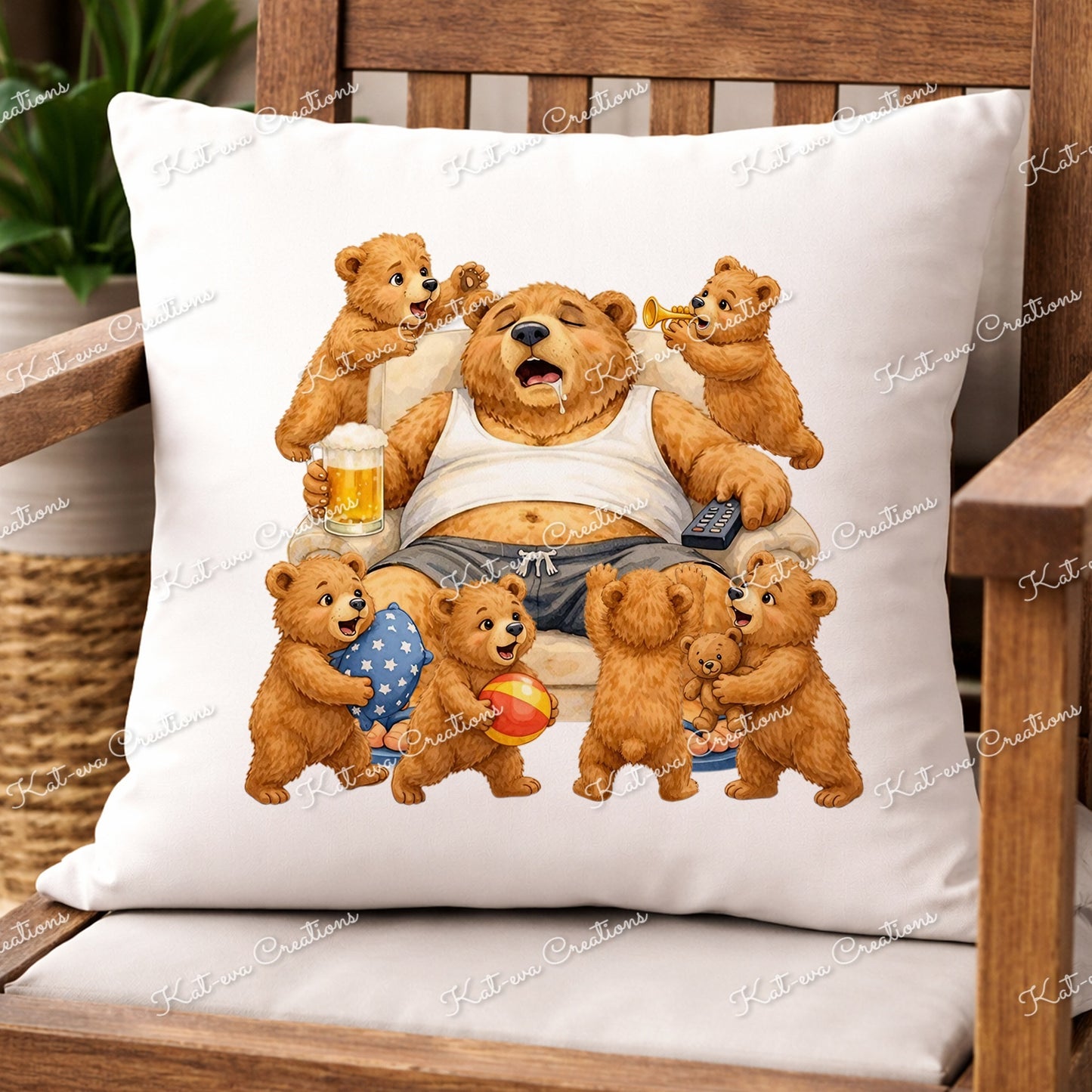 papa bear and cubs cushion
