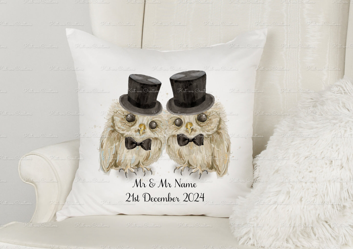 Wedding gift, Personalised Wedding Cushion. Owl pillow. Bride and Groom Owl present