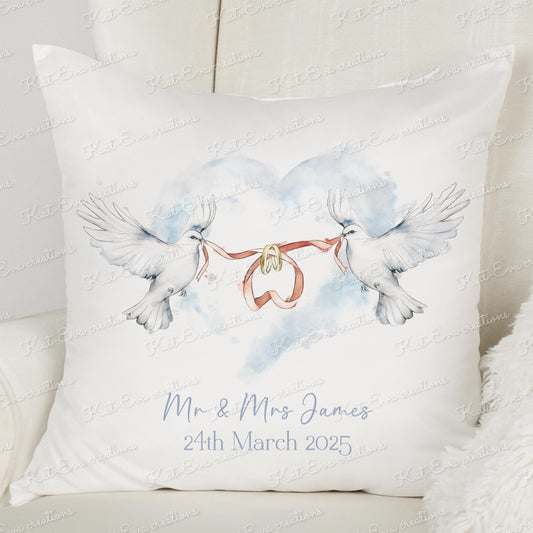 Dove cushion. Dove couple wedding pillow. Personalised cushion. Mothers day gift. Birthday present. Wedding, engagement, anniversary