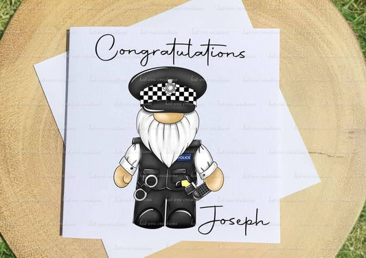 Passing out card, Personalised police card. Congratulations policeman,police woman passing out parade card. Gonk, gnome card