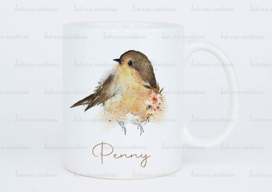 Robin mug. stunning Christmas robin available with or without flowers. Ideal for christmas eve box, secret Santa or Christmas gift