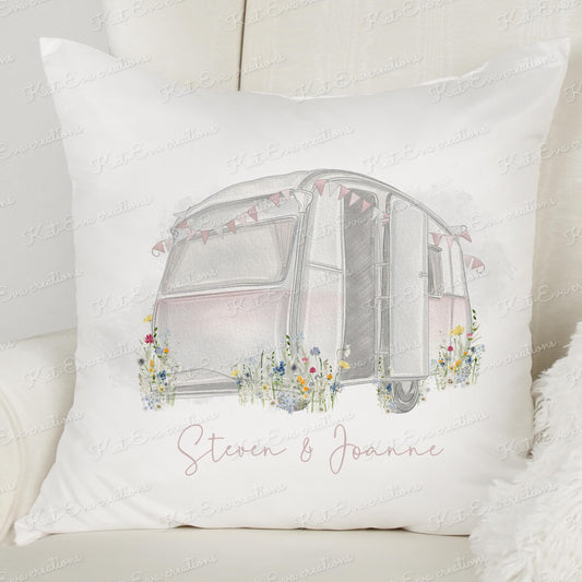 caravan cushion. personalised vintage caravan pillow. ideal reirement or birthday gift. Mothers day, fathers day or birthday present