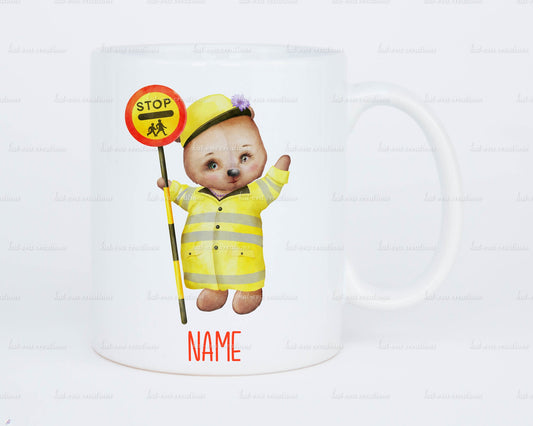 personalised lollipop lady / man / crossing patrol bear 11oz mug or mug and coaster set