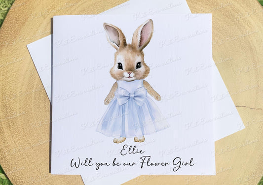 Will you be our flower girl card. Personalised bunny rabbit card. Ideal for Christenings, baptism, birthday or easter