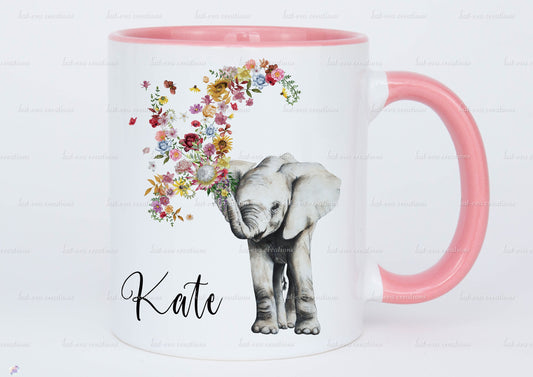 stunning personalised floral baby elephant 11oz mug or mug and coaster set