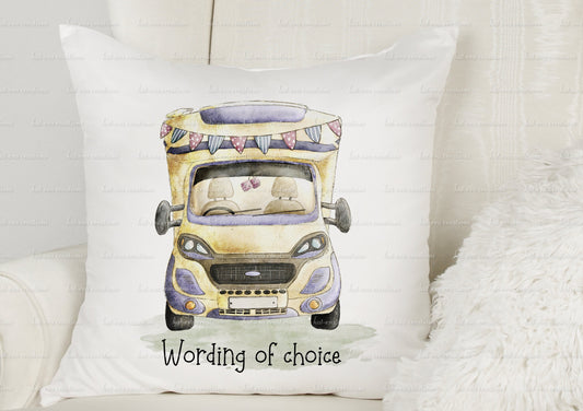 motorhome cushion. personalised camping pillow. Camper van, motor home gift