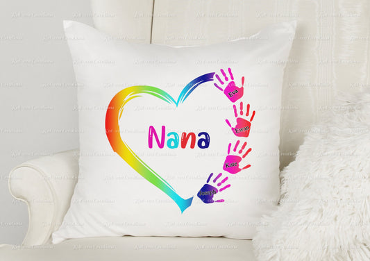handprint heart cushion, Personalised cushion for Mum, gran, nana, grandma, mam. ideal christmas gift, birthday or mothers day present