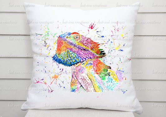 watercolour bearded dragon cushion. Can be personalised