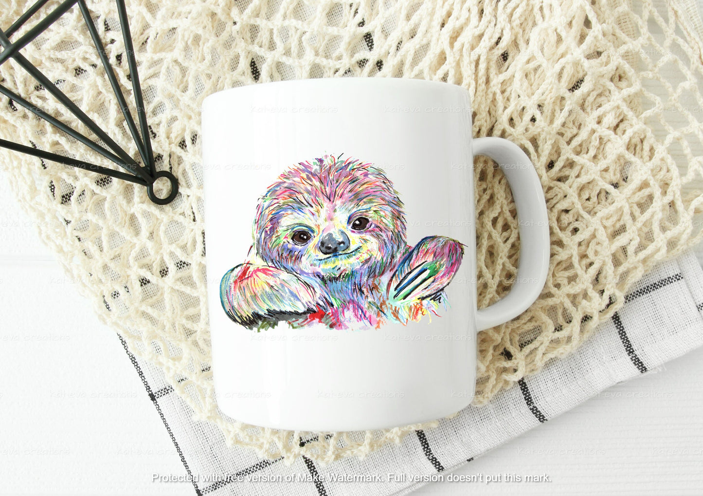 watercolour sloth mug or mug and coaster set. can be personalised