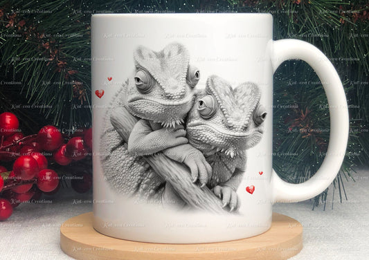 chameleon mug. Personalised chameleon couple cup. Ideal gift for Christmas. Birthday, secret santa or stocking filler. wildlife collection