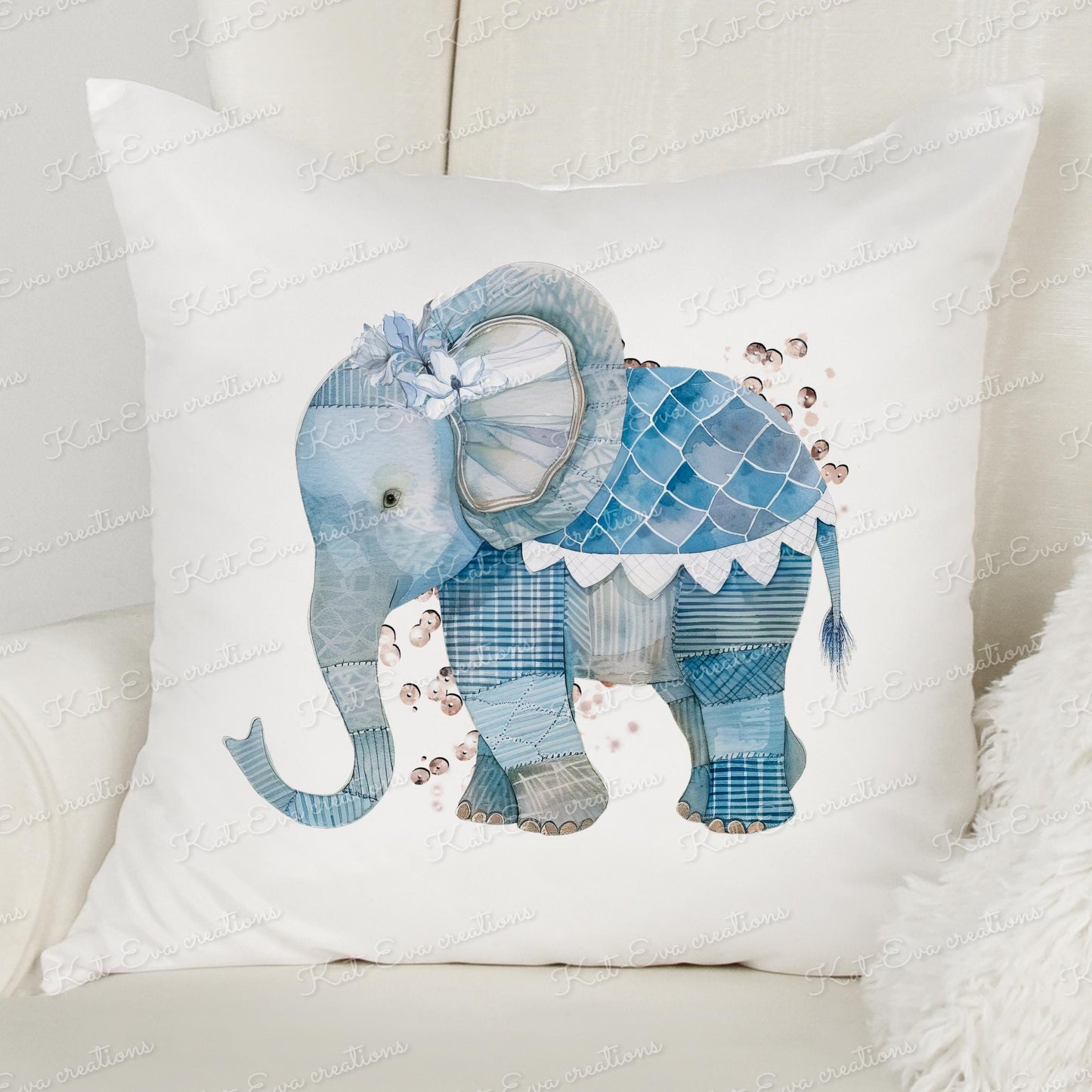 Patchwork elephant cushion. Personalised congratulations pillow. choice of elephant colour. newborn baby girl, baby boy. Birthday gift