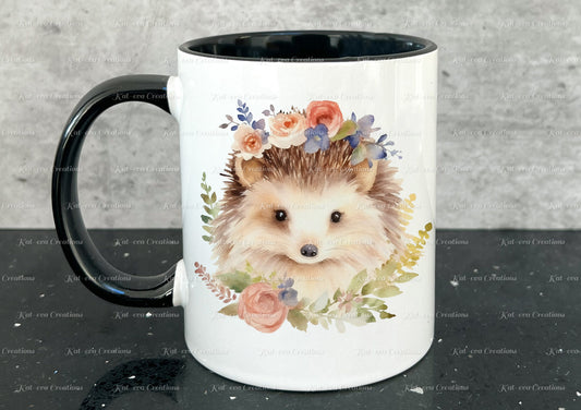 Hedgehog mug. personalised Floral hedgehog Cup. Ideal for birthday, secret santa, stocking filler or Christmas present